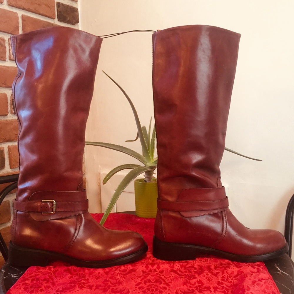 Joe Fresh Leather Riding Boot Mahogany Brown Color - Picture 3 of 8